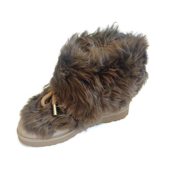 UGG Womens Size 6 Classic Posh Mini Fur Longhair Sheepskin Suede Boots Beachwood - Picture 3 of 10